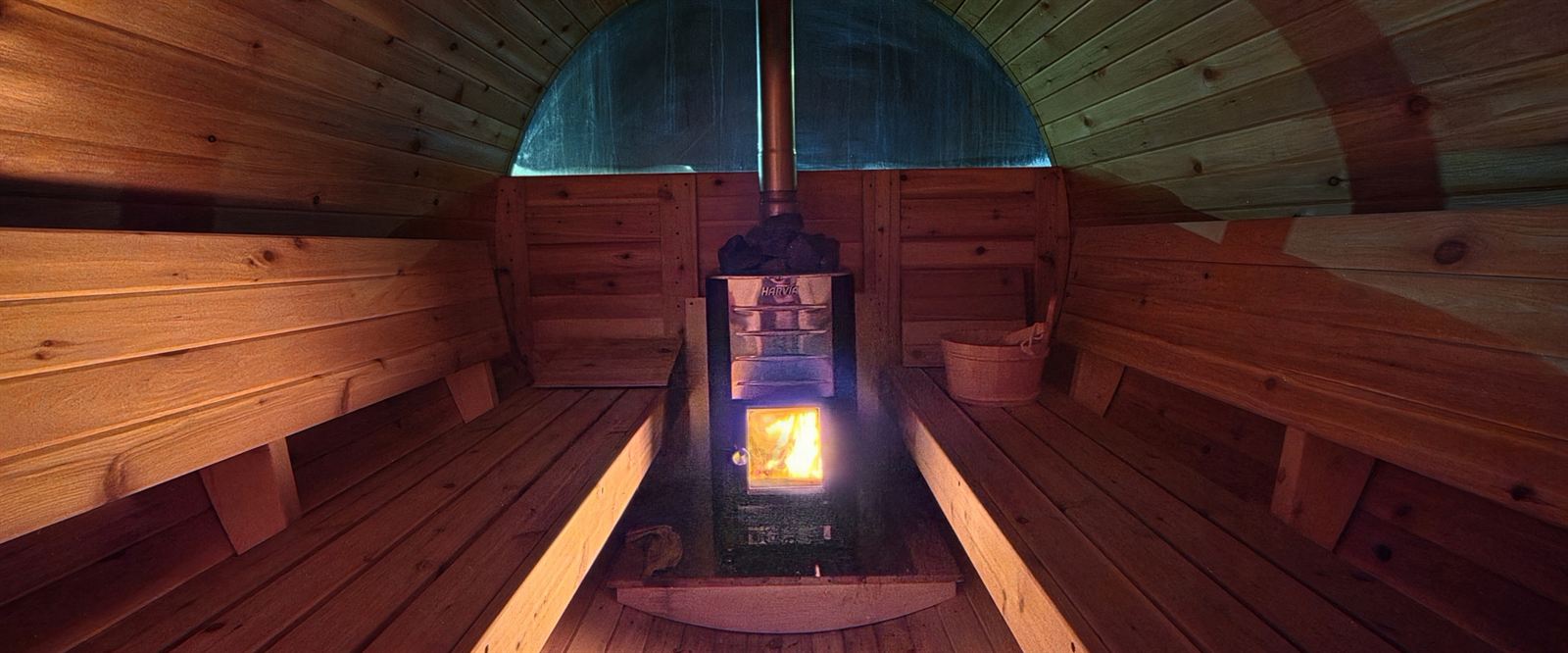Burning fire inside the wood stove at night